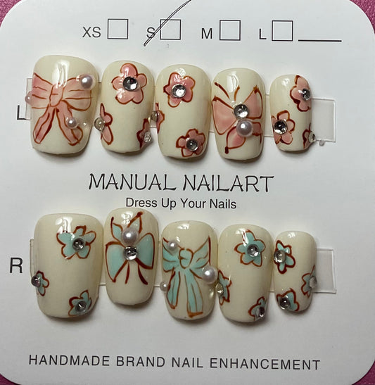 Charming Blossom & Bow Press On Nails