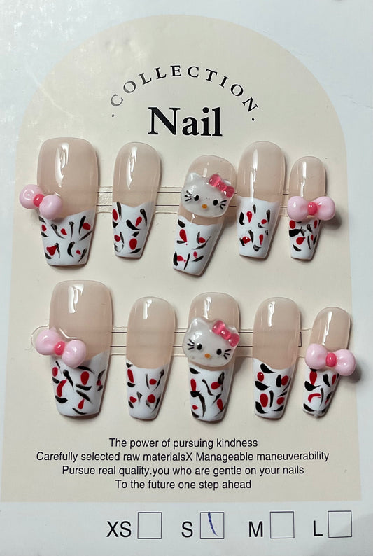 Cute Hello Kitty & Bow Accent Press-On Nails