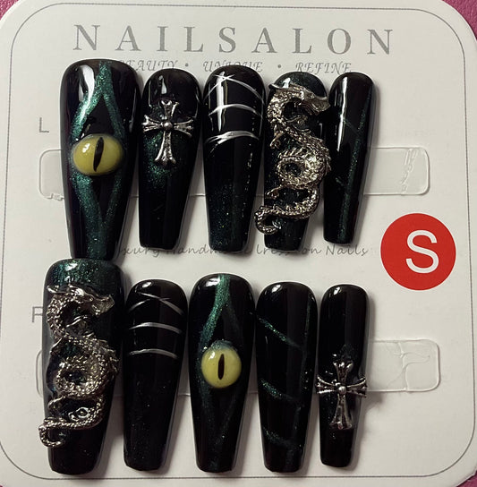 Enchanted Dragon & Cross Press On Nails