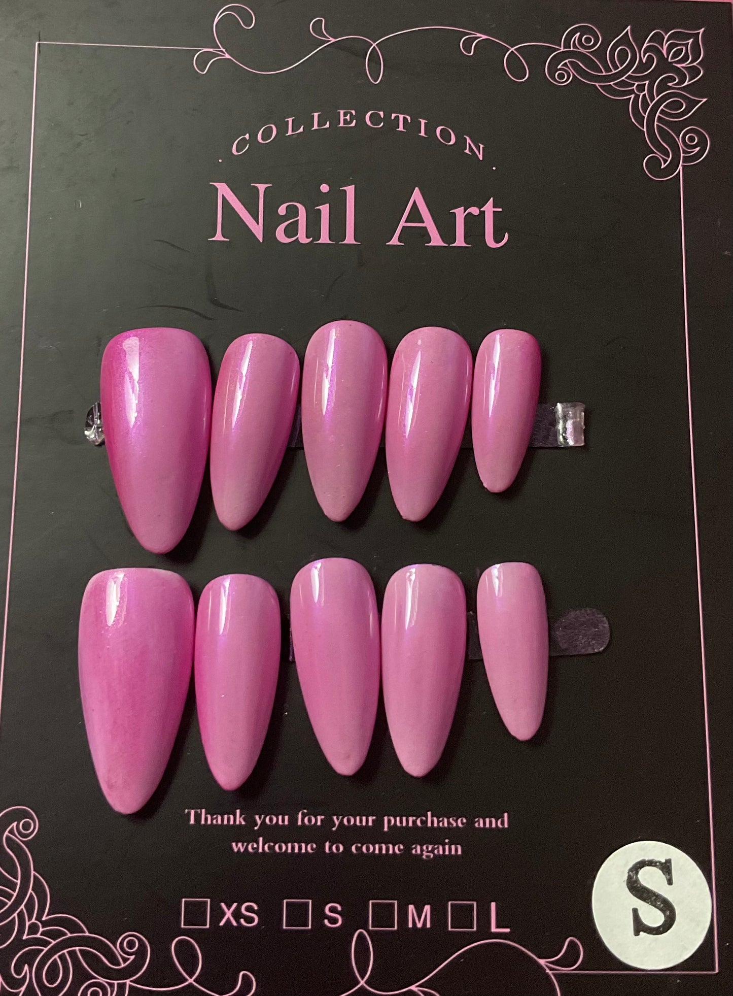 Pink Solid Color Almond Shape Press On Nails