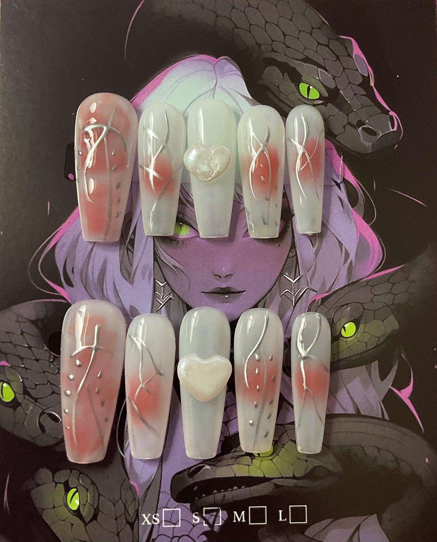 White with Heart Press On Nails