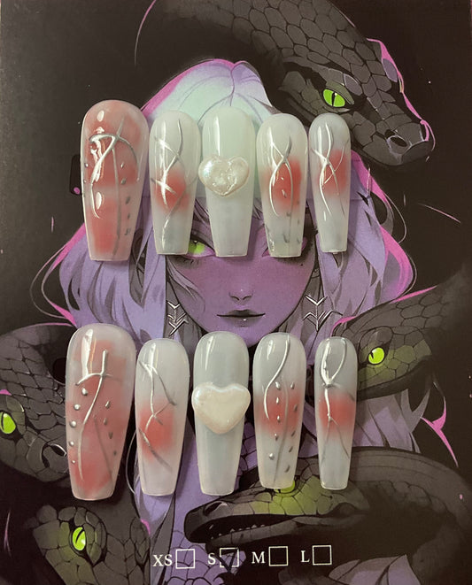White with Heart Press On Nails