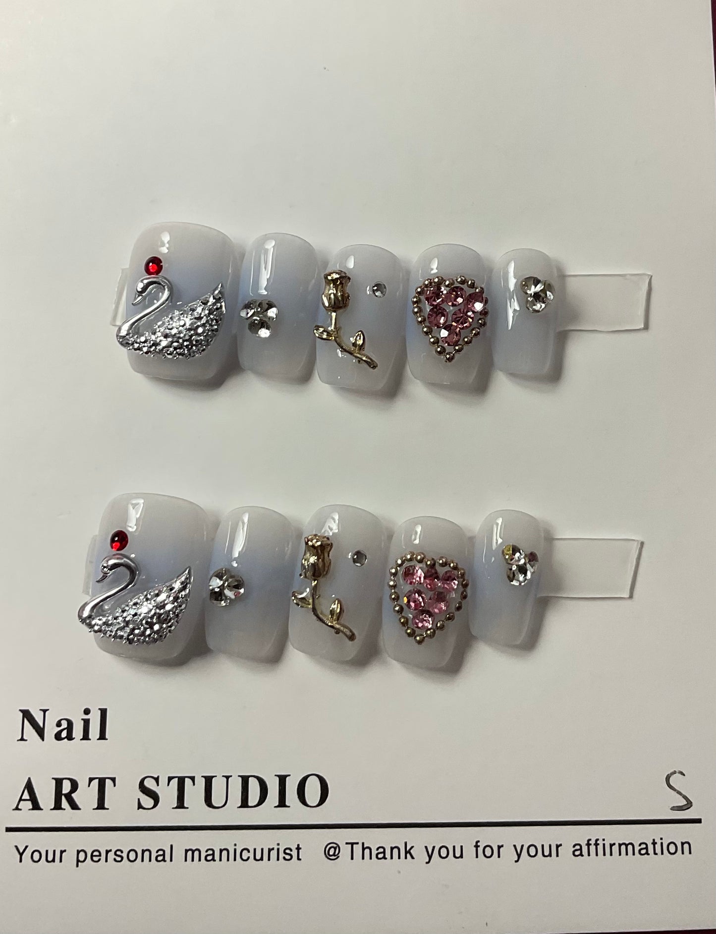 Swan & Heart Press On Nails