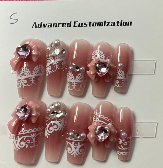 Sweetheart Lace & Bow Press On Nails
