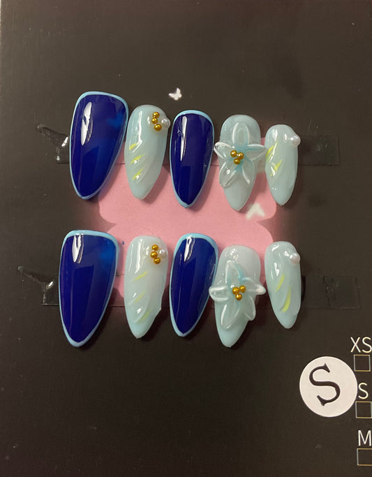 Baby blue 3D flower Press On Nails