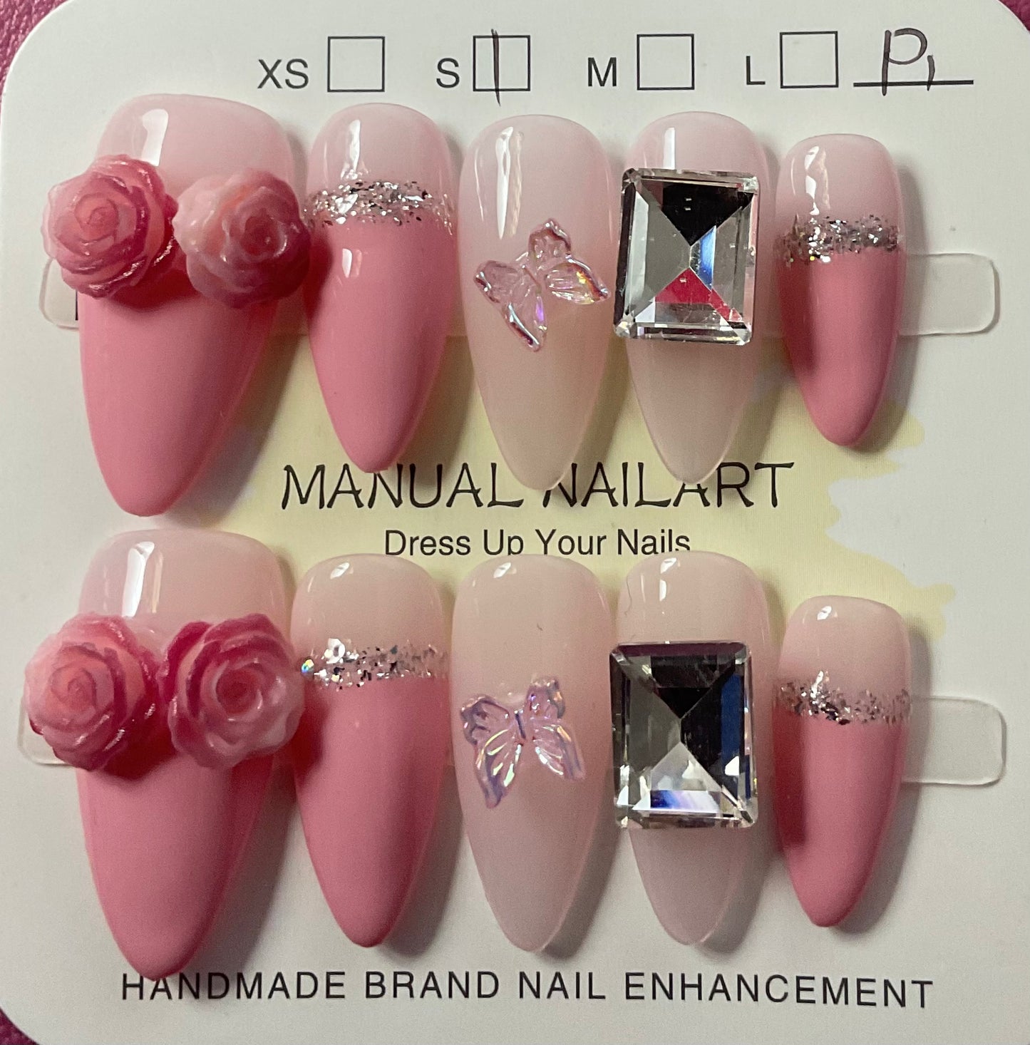 Blushing Rose & Diamond Press On Nails