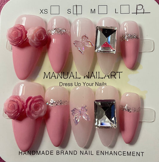 Blushing Rose & Diamond Press On Nails
