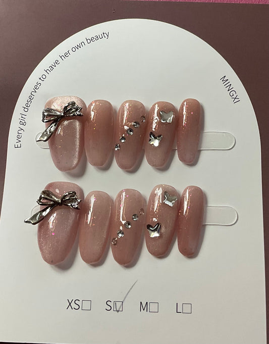 Chic Pink Bow Press On Nails