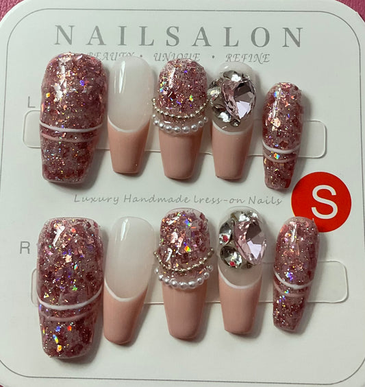 Glamorous Glitter & Gem Press On Nails