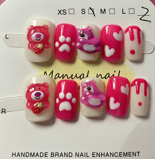 Strawberry Pink Bear Press On Nails