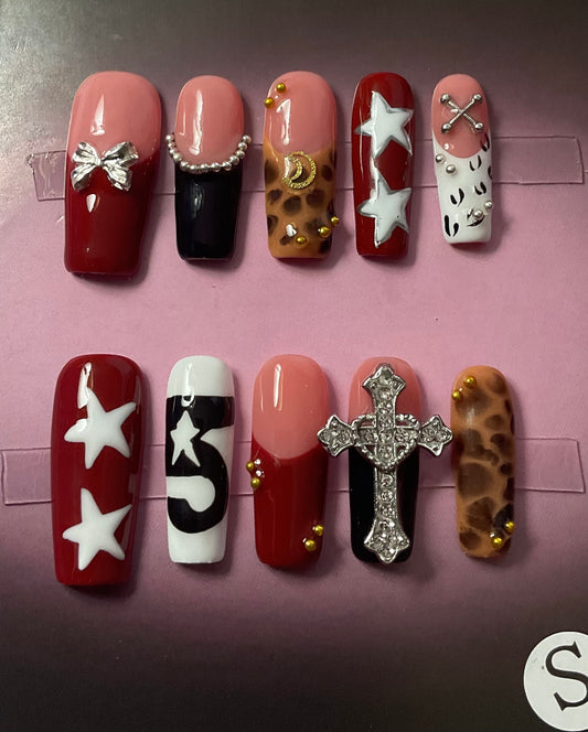 Stars,Crosses, And Animal print Press On Nails