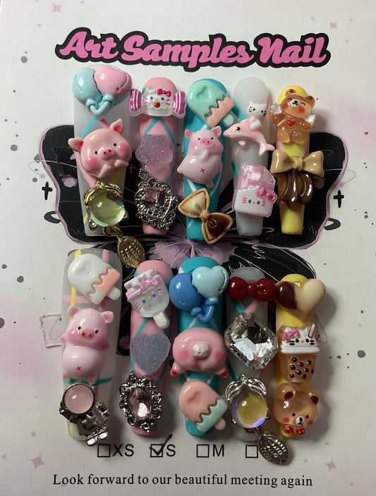 Cute Animals Junk Press On Nails