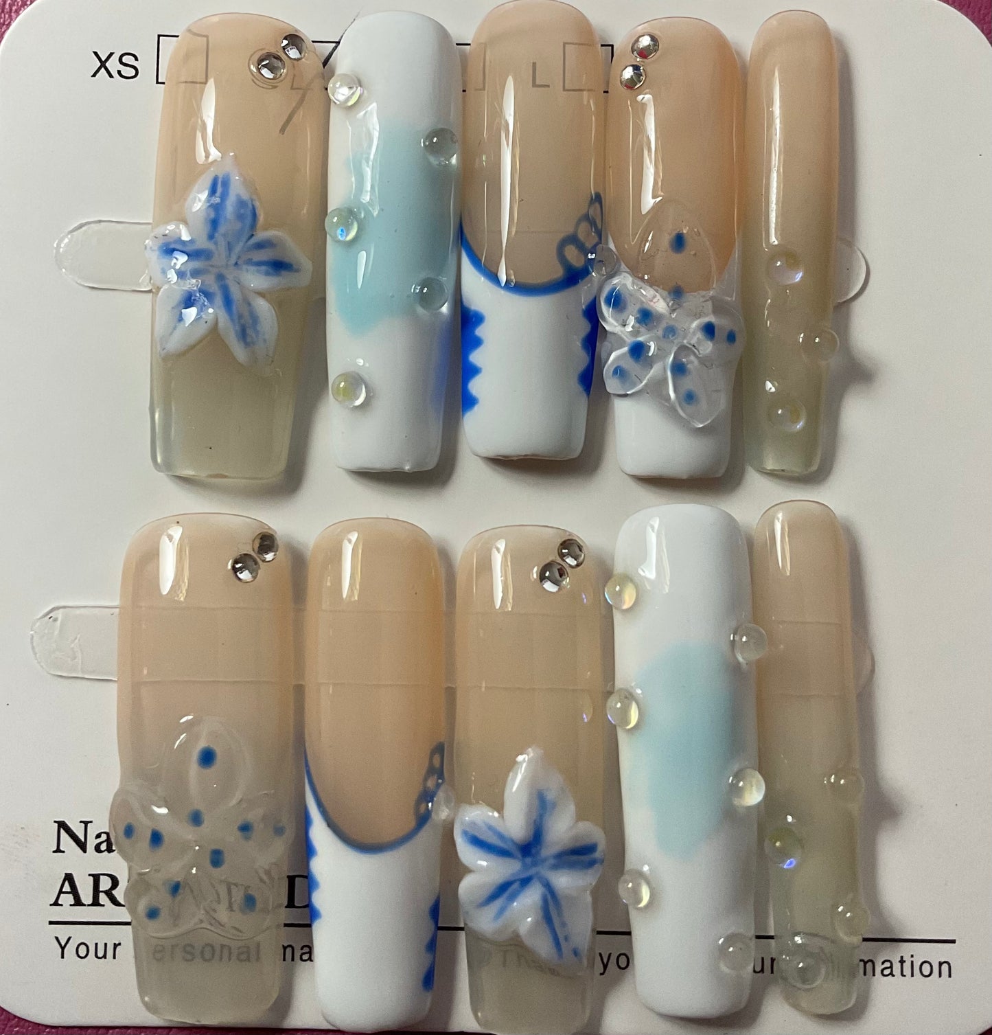 Blue Flower Press On Nails