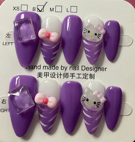 Purple Hello Kitty Press On Nails