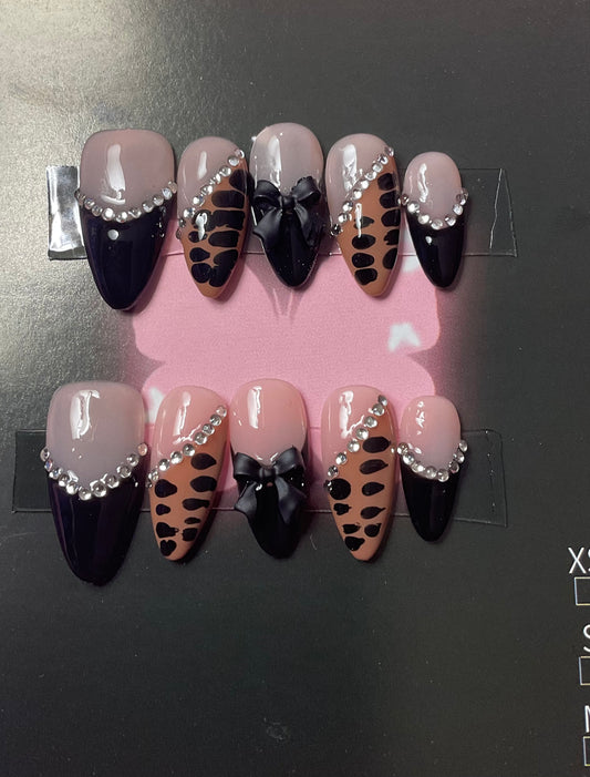 Black French Tips with Bow