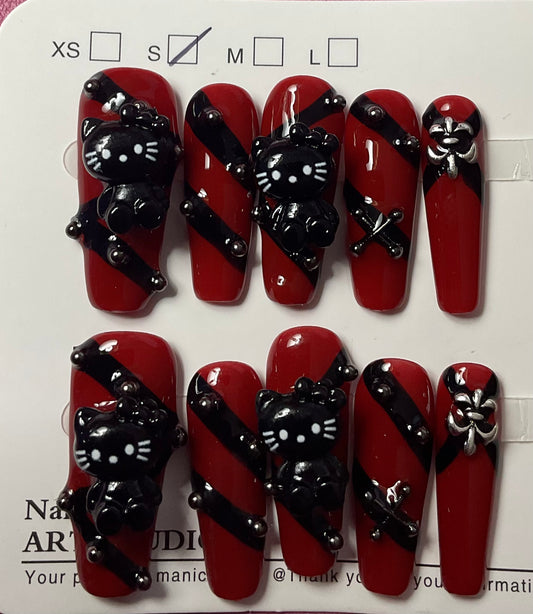 Goth Hello Kitty Press On Nails
