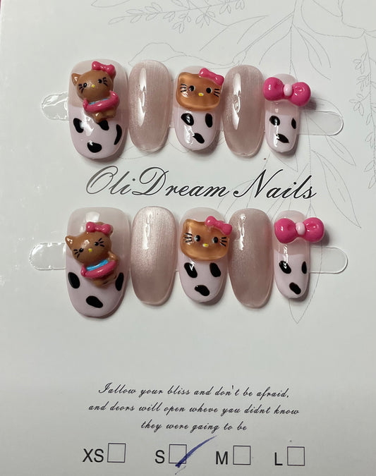 Dreamy Cow & Kitty Press On Nails