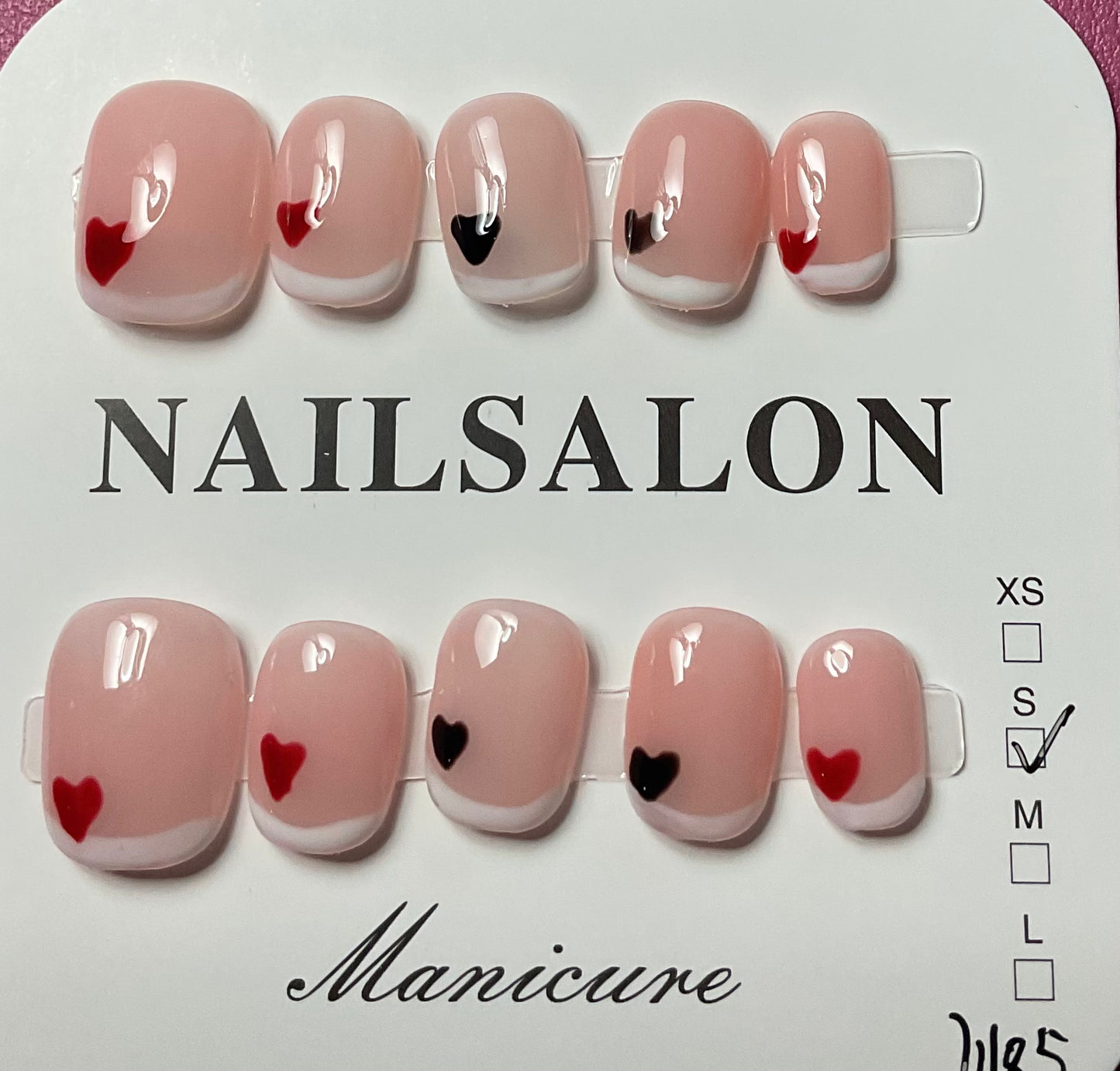 French Tips with Hearts Press On Nails