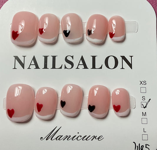 French Tips with Hearts Press On Nails