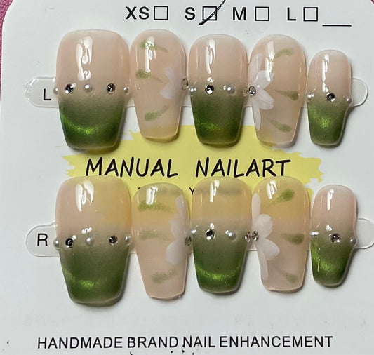 Green French Tip Press On Nails