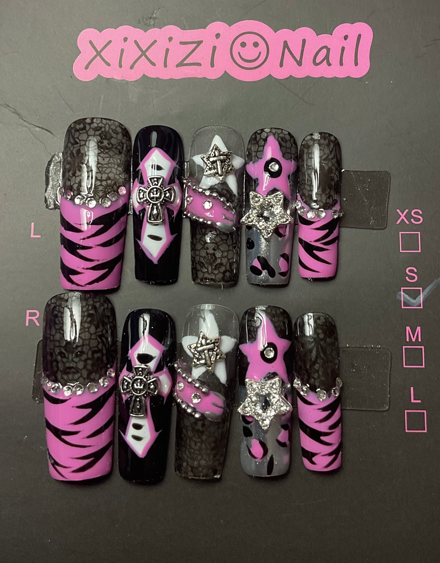 Pink and Black Press On Nails
