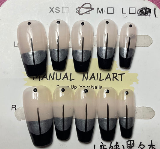 Black & Sliver French Tips Press On Nails