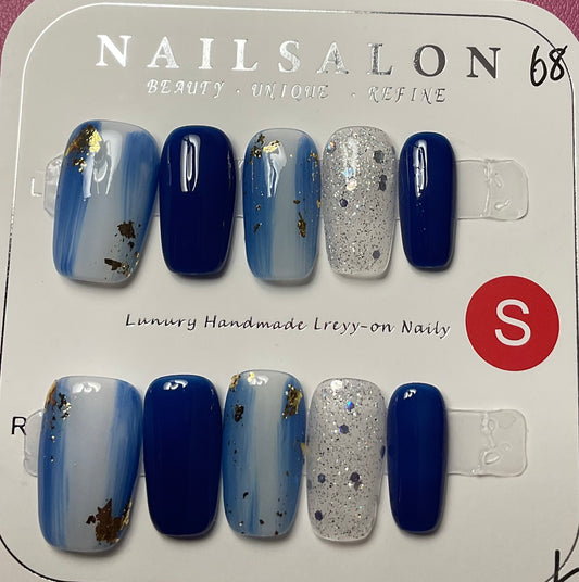 Royal Blue & White Marble Press On Nails
