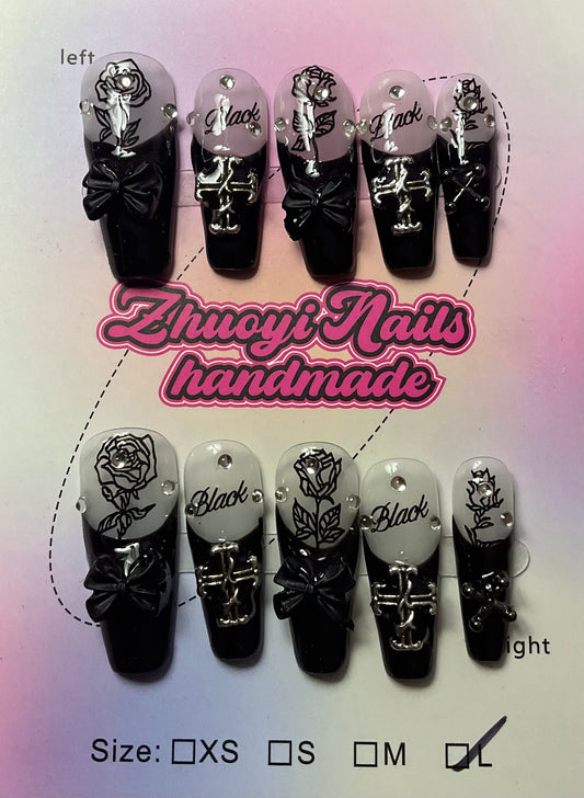 Black Or Blue Press On Nails