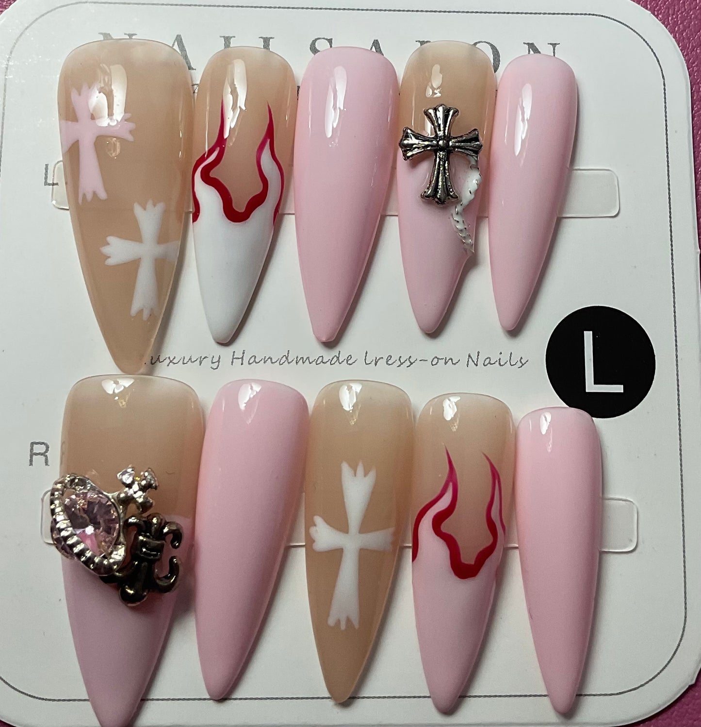 Pink and Blue Flame Press On Nails