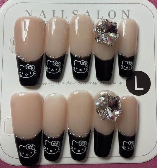 Black French Tips HK Press On Nails