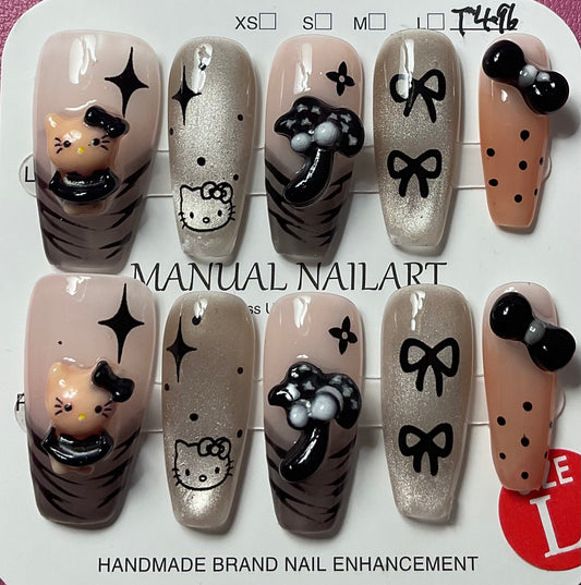 Black Hello Kitty Press On Nails