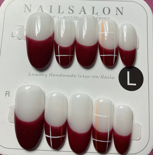 Red & Plaid French Tips Press On Nails