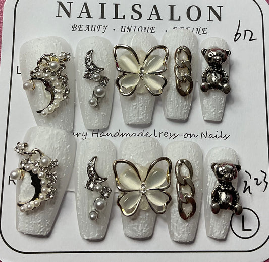 White 3D Press On Nails