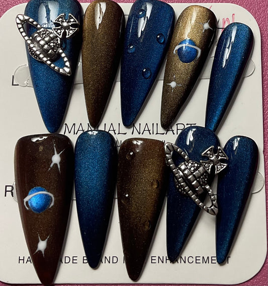 Galaxy Blue Press On Nails
