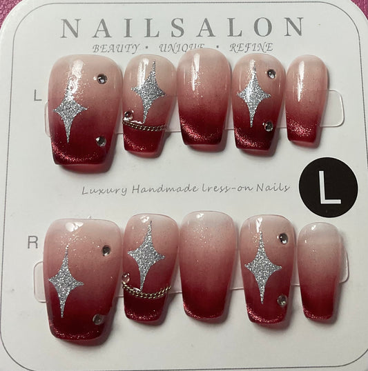 Maroon Ombre Press On Nails