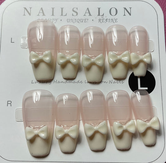 White Bow French Tip Press On Nails