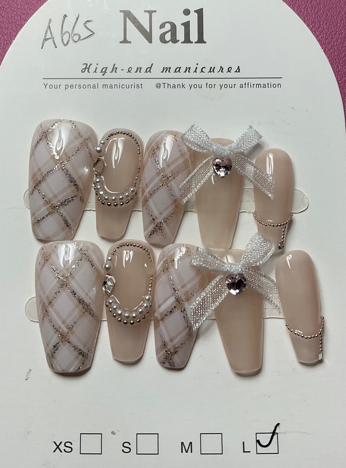 Ribbon And Pearl Press On Nails