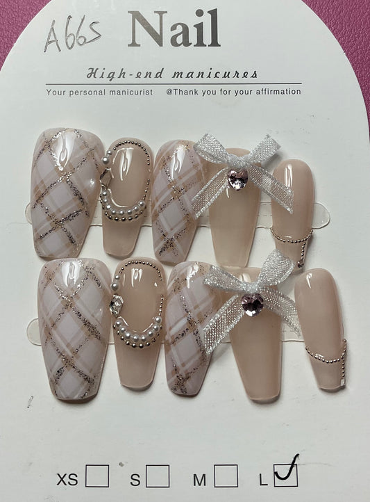 Ribbon And Pearl Press On Nails