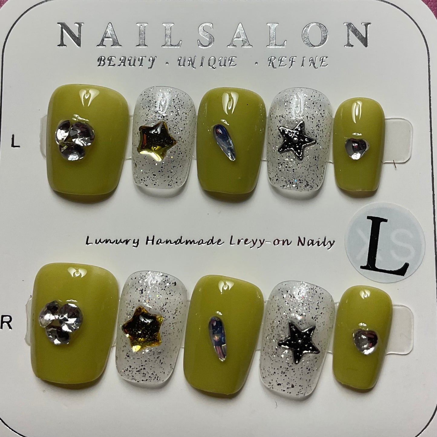 Green and Glitter Press On Nails