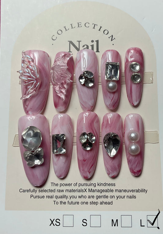 Luxury Marble Pink Press On Nails