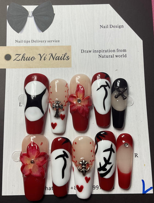 Red Flower Press On Nails