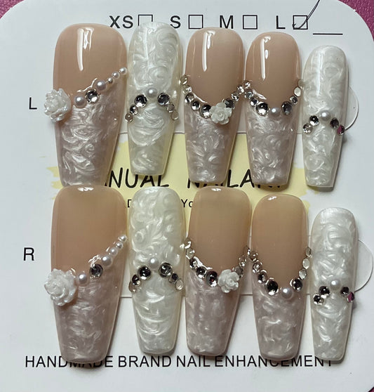 Marble With French Tips Press On Nails