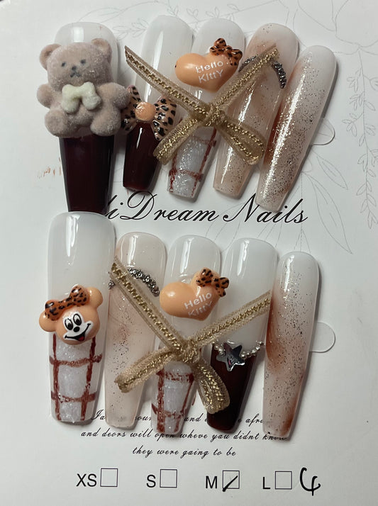 Cute Teddy Bear Press On Nails