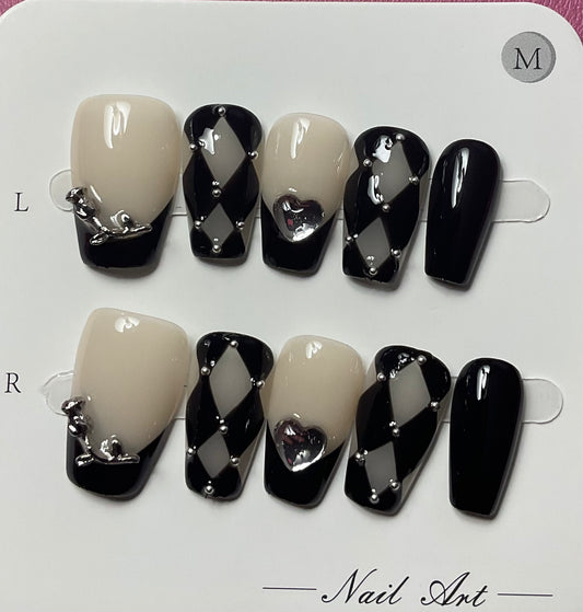 Sophisticated Checkerboard & Charm Press On Nails