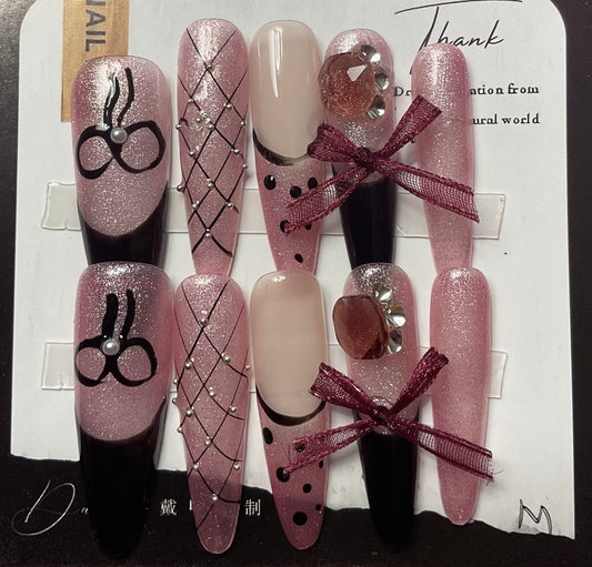Midnight Rose & Diamond Diva Press On Nails