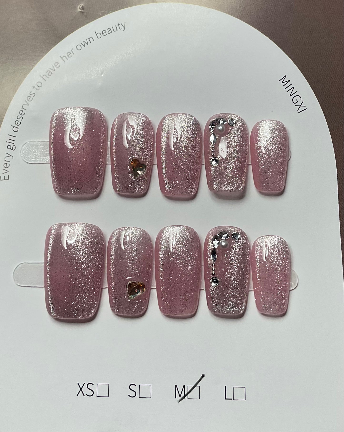Pink Heart Press On Nails
