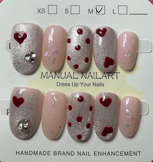 Pink Heart Press On Nails
