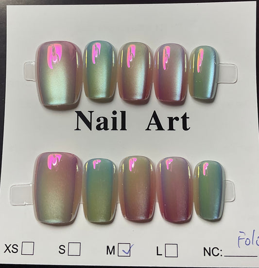 Pink & Green Metallic Press on nails