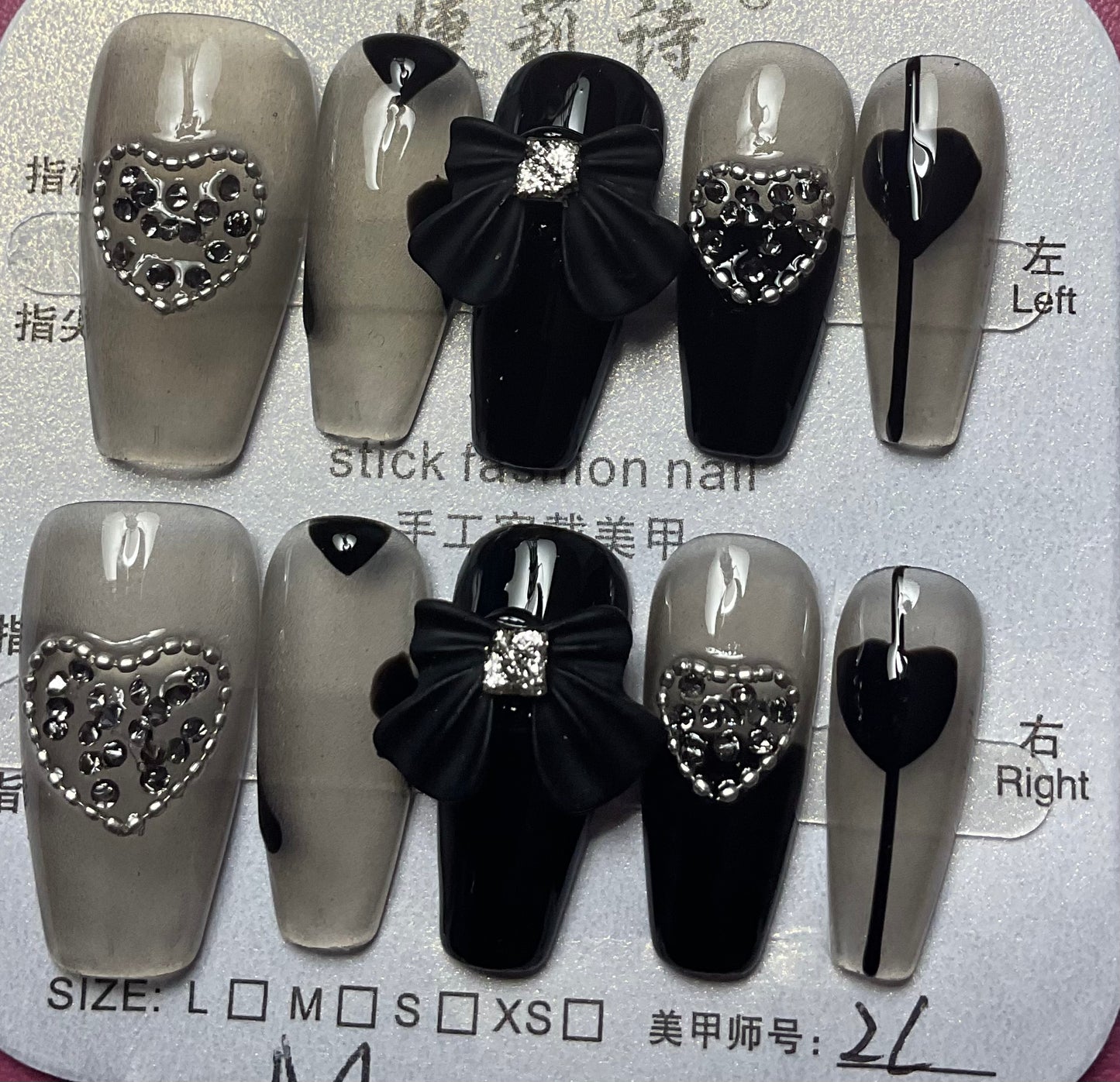 Elegant Heart & Bow Press On Nails