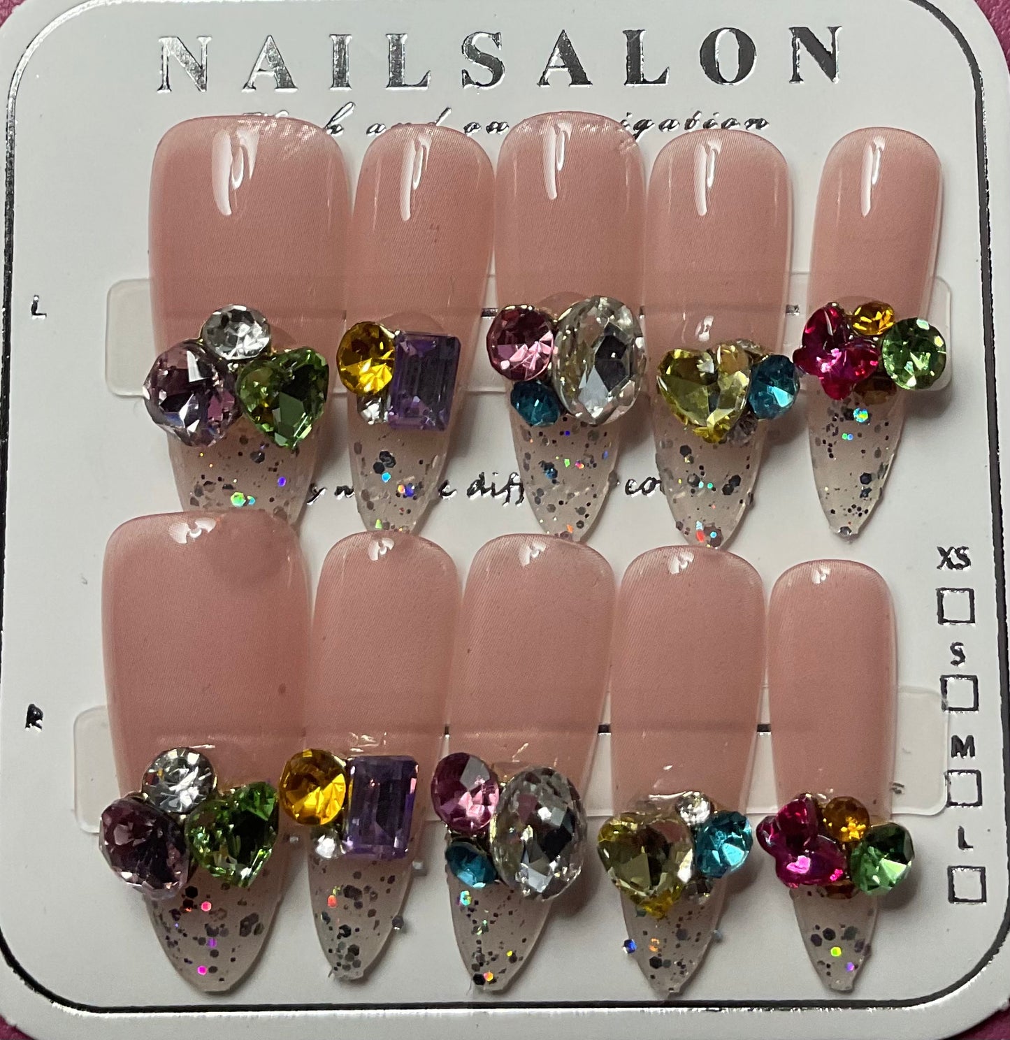 Glamorous Candy Diamond French Press On Nails